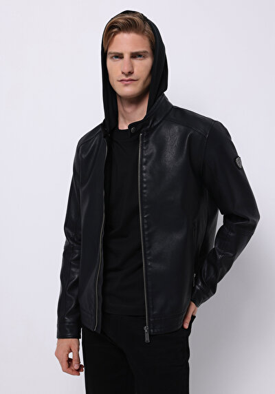 اعرض التفاصيل لـ أسود للرجال جاكيت جلد
