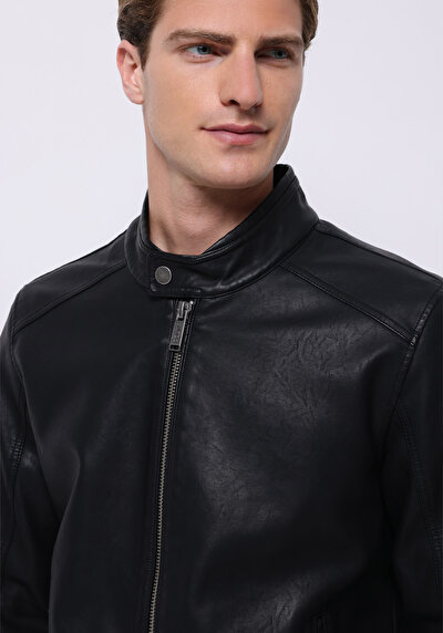 اعرض التفاصيل لـ أسود للرجال جاكيت جلد