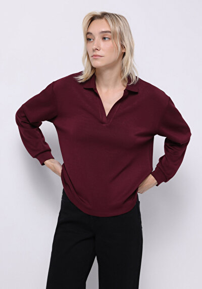 صورة من أرجواني للنساء قميص بولو  كم طويل