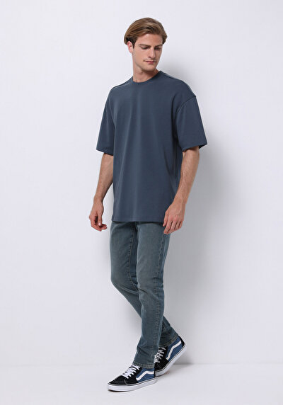 صورة من أزرق للرجال تي شيرت بأكمام قصيرة