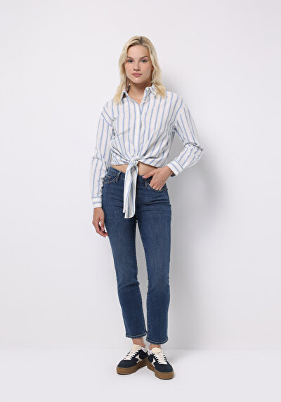 اعرض التفاصيل لـ أزرق للنساء قميص  كم طويل