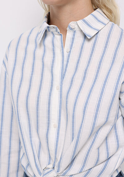 صورة من أزرق للنساء قميص كم طويل