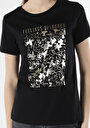 thumb-اعرض التفاصيل لـ   رقبة مستديرة مطبوعة نسائية أسود كم قصير تي شيرت