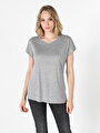 thumb-اعرض التفاصيل لـ رمادي للنساء تي شيرت بأكمام قصيرة