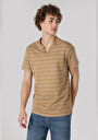 thumb-اعرض التفاصيل لـ عادي مقاس رقبة مستديرة مخطط تي شيرت رجالي بيج بأكمام قصيرة