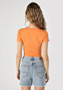 thumb-اعرض التفاصيل لـ ضيق قصة رقبة مستديرة مستقيم نسائي برتقالي كم قصير تي شيرت