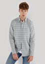 thumb-اعرض التفاصيل لـ قميص مريح  رقبة مخطط رجالي قميص رمادي طويل الأكمام