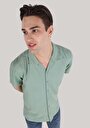 thumb-اعرض التفاصيل لـ قميص عادي رقبة مستقيم رجالي أخضر كم قصير قميص