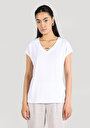 thumb-اعرض التفاصيل لـ   رقبة على شكل حرف V مستقيم نسائي أبيض بأكمام قصيرة تي شيرت
