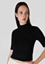 thumb-اعرض التفاصيل لـ ضيق نصف ياقة مدورة نسائي أسود كم قصير تي شيرت