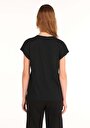 thumb-اعرض التفاصيل لـ عادي مقاس رقبة مستديرة نسائي أسود كم قصير تي شيرت
