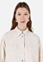 thumb-اعرض التفاصيل لـ قميص عادي رقبة مستقيم قميص نسائي Ecru كم طويل