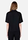 thumb-اعرض التفاصيل لـ قميص عادي رقبة مستقيم قميص نسائي أسود كم قصير