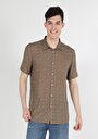 thumb-اعرض التفاصيل لـ قميص عادي رقبة مطبوع رجالي بيج كم قصير قميص