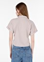 thumb-اعرض التفاصيل لـ   قميص رقبة مستقيم نسائي بيج كم قصير تي شيرت
