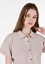 thumb-اعرض التفاصيل لـ   قميص رقبة مستقيم نسائي بيج كم قصير تي شيرت
