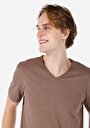 thumb-اعرض التفاصيل لـ   على شكل V رقبة مستقيم رجالي بني كم قصير تي شيرت