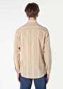 thumb-اعرض التفاصيل لـ قميص عادي رقبة مخطط رجالي بيج كم طويل قميص