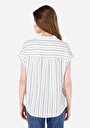 thumb-اعرض التفاصيل لـ قميص نسائي أبيض مخطط بياقة عادية قصير الذراع 
