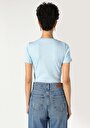 thumb-اعرض التفاصيل لـ ضيق  رقبة مستديرة مطرز نسائي أزرق كم قصير تي شيرت