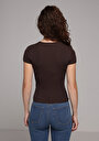thumb-اعرض التفاصيل لـ ضيق ياقة مستديرة مستقيم نسائي بني كم قصير تي شيرت