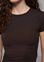 thumb-اعرض التفاصيل لـ ضيق ياقة مستديرة مستقيم نسائي بني كم قصير تي شيرت