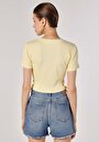 thumb-اعرض التفاصيل لـ ضيق قصة رقبة مستديرة نسائي أصفر كم قصير تي شيرت