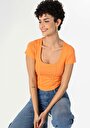 thumb-اعرض التفاصيل لـ نحيف رقبة مربعة نسائي برتقالي كم قصير تي شيرت